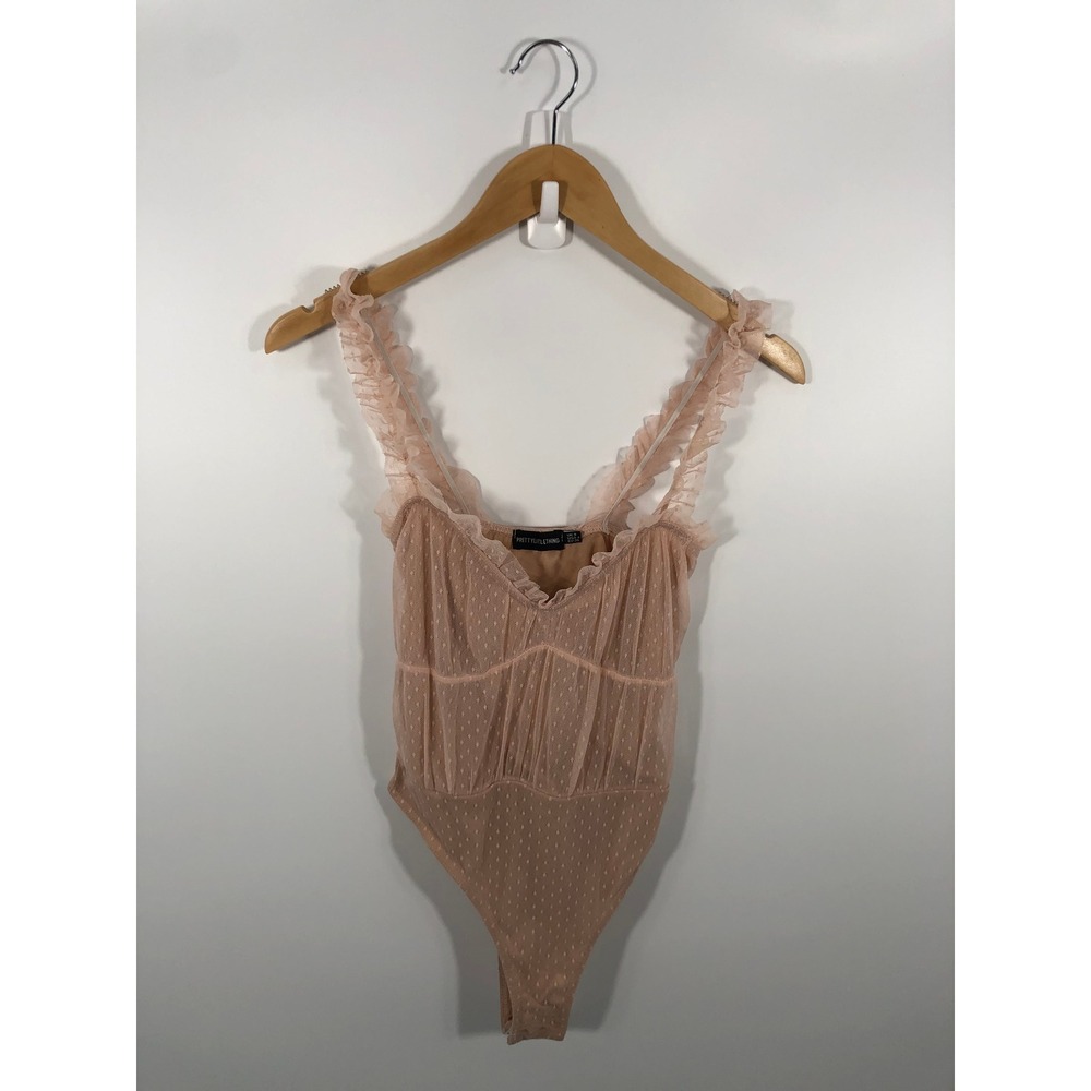 Womens Babydoll Bodysuit 4 Pink Lace Ruffle Polka Dot Coquette Balletcore Dainty